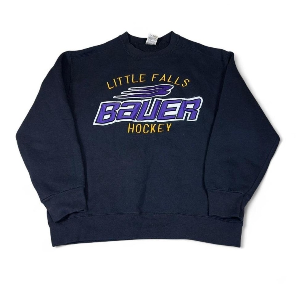 Little Falls Bauer Hockey Crewneck Sweatshirt Black Purple Yellow Mens L